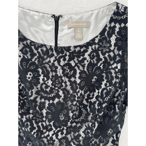 Banana Republic Black Lace Dress 8 Short Sleeve Fit Flare Knee Length Medium - Picture 6 of 10